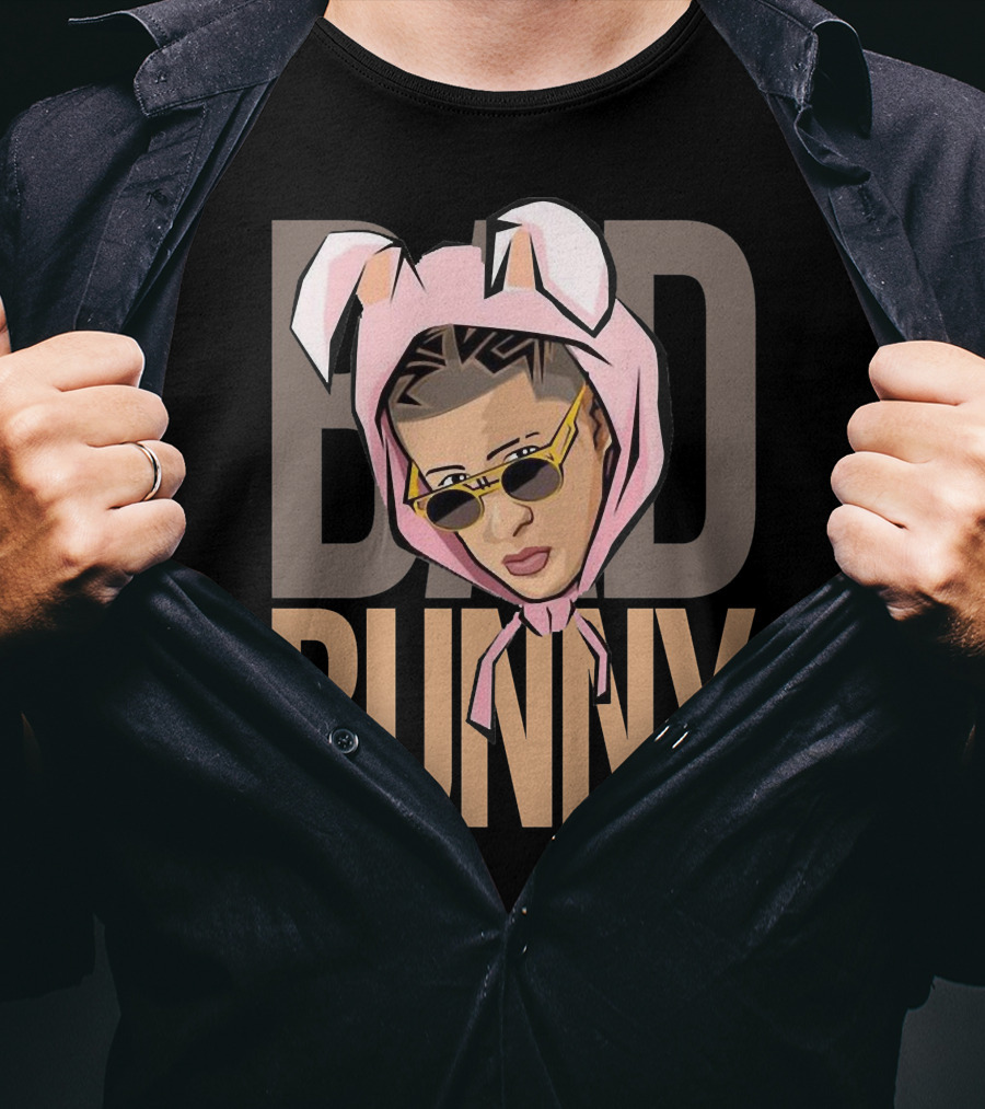 BAD BUNNY Iconic Style With Sunglasses And Bunny Ears T-Shirt