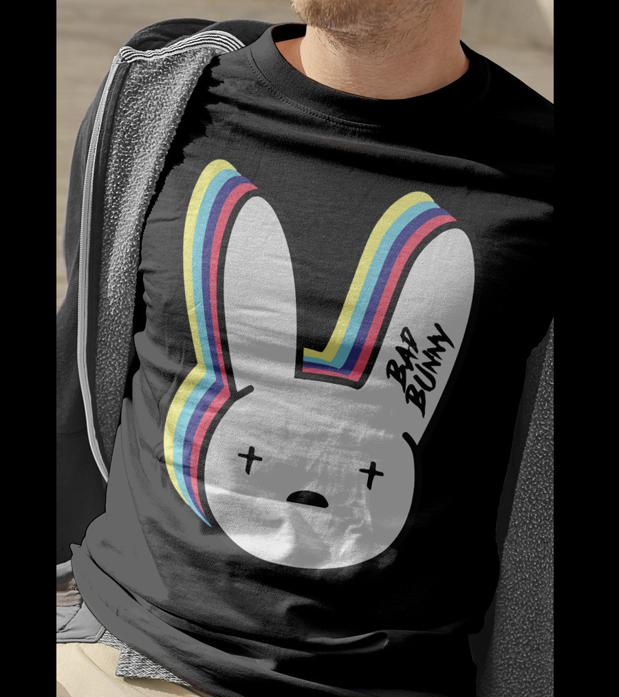 Bad Bunny Cross-Eyed Bunny Head Multicolor Outline T-Shirt