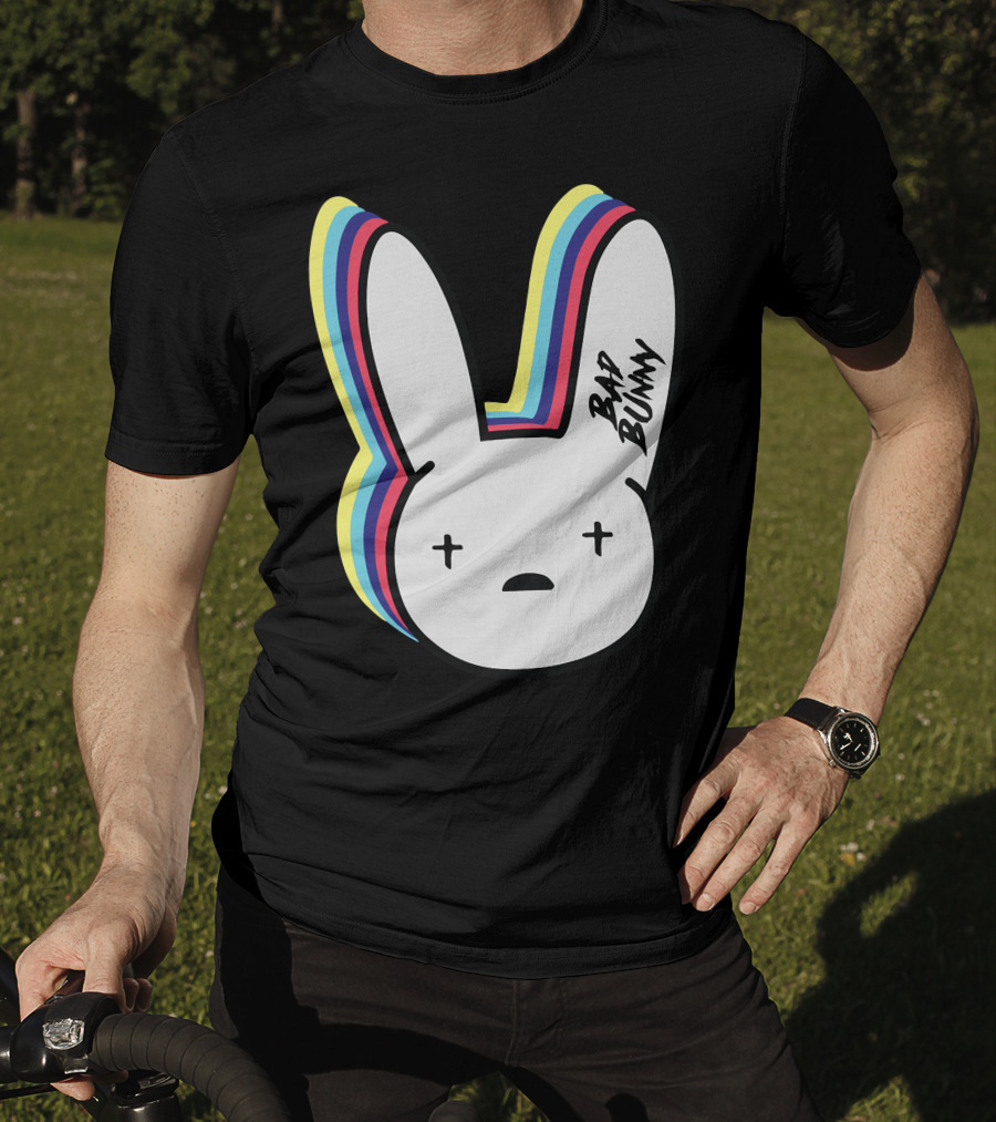 Bad Bunny Cross-Eyed Bunny Head Multicolor Outline T-Shirt