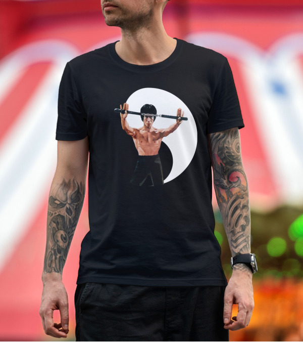 Premium T-Shirt: Bruce Lee Nunchaku Pose Yin Yang Martial Arts T-Shirt Bruce Lee Nunchaku Pose Yin Yang Martial Arts T-Shirt