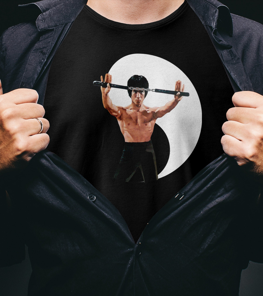 Bruce Lee Nunchaku Pose Yin Yang Martial Arts T-Shirt
