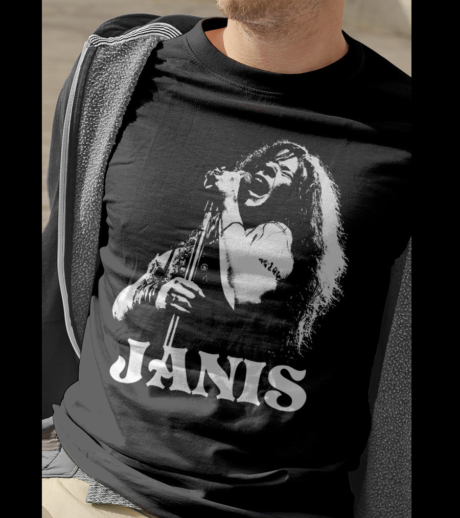 Janis Joplin White Stencil T-Shirt