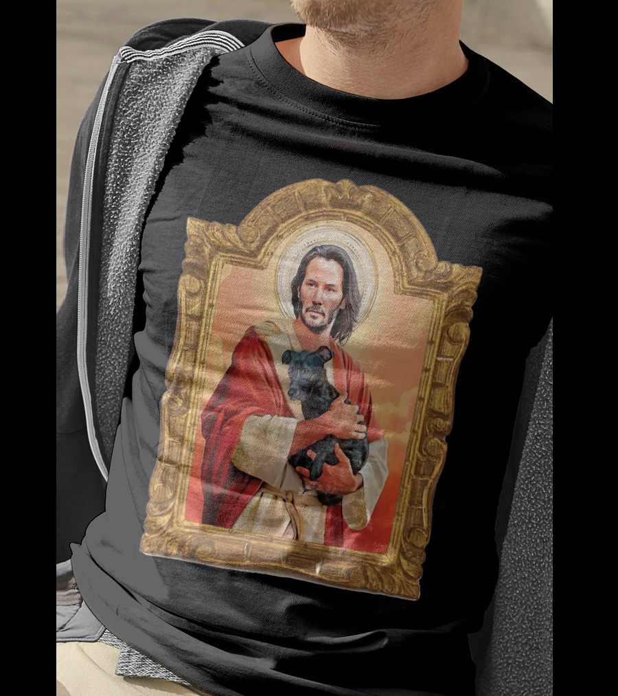 Keanu Reeves St John Patron Holding Doggies Sacred Halo Frame T-Shirt