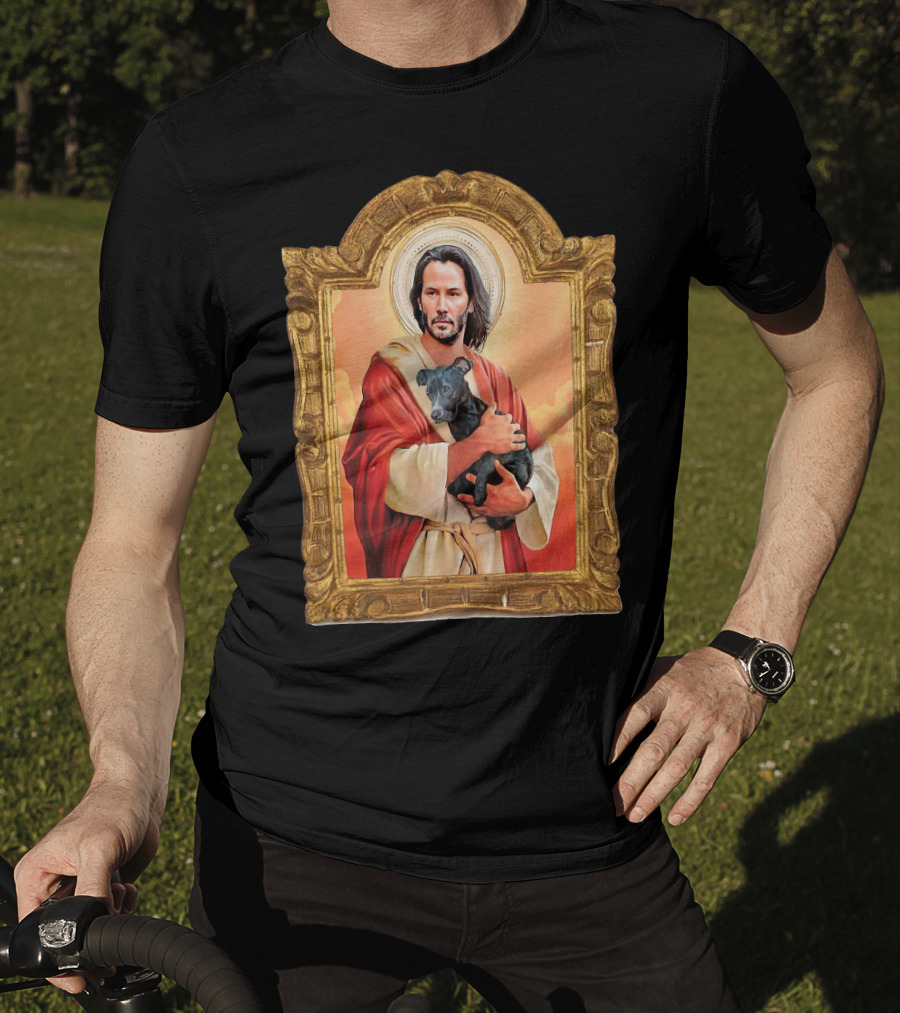 Keanu Reeves St John Patron Holding Doggies Sacred Halo Frame T-Shirt