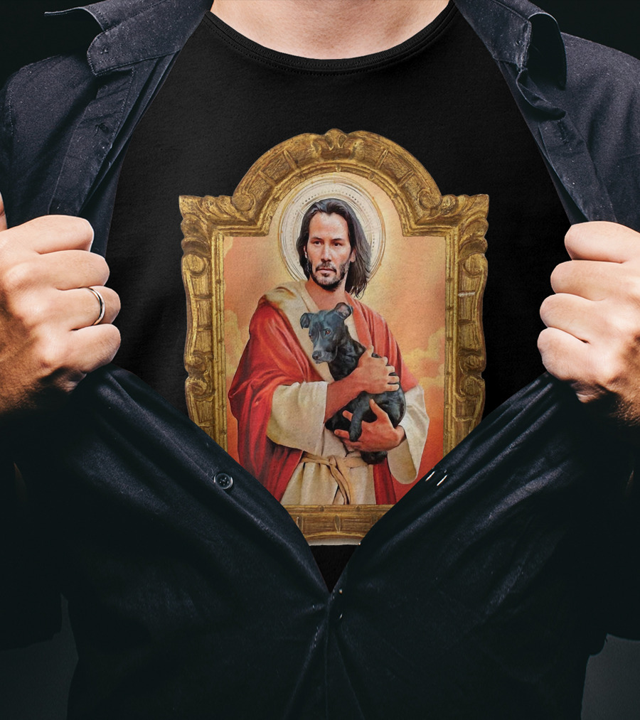 Keanu Reeves St John Patron Holding Doggies Sacred Halo Frame T-Shirt
