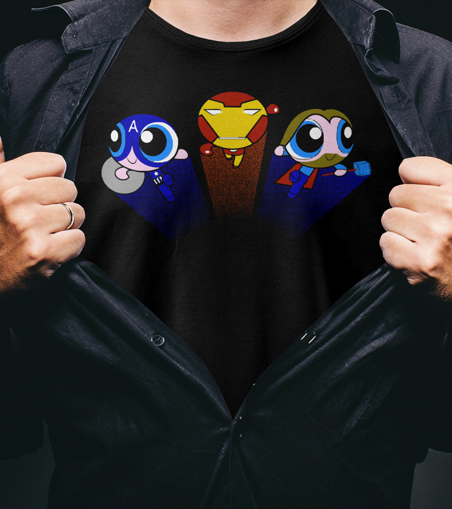 Powerpuff Girls Avengers Iron Man Captain America Thor Mashup T-Shirt