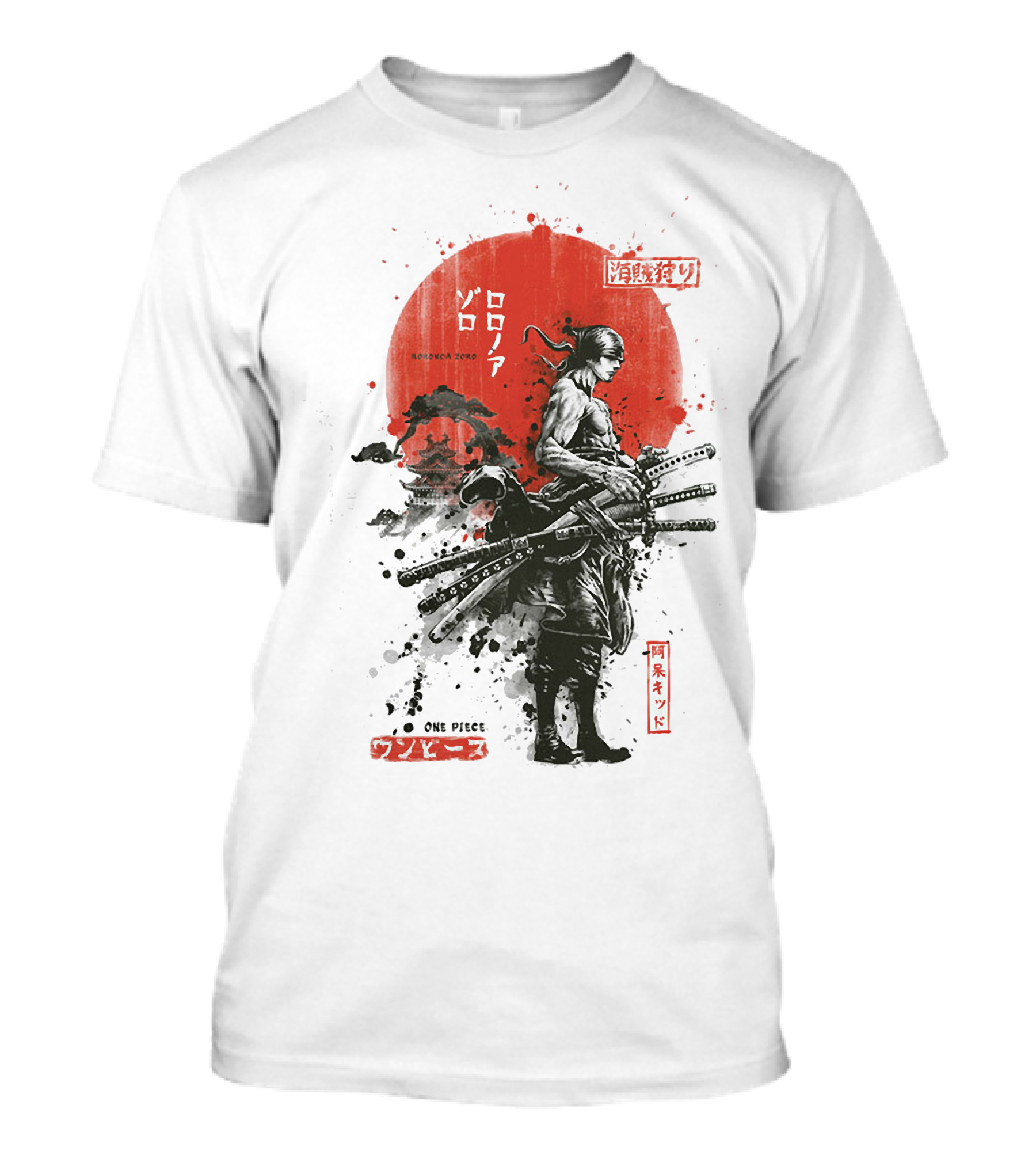 Roronoa Zoro Wano Arc Samurai Swords One Piece Anime Kanji T-Shirt