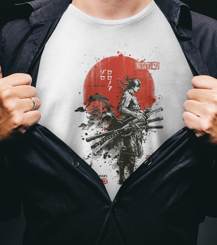 Roronoa Zoro Wano Arc Samurai Swords One Piece Anime Kanji T-Shirt