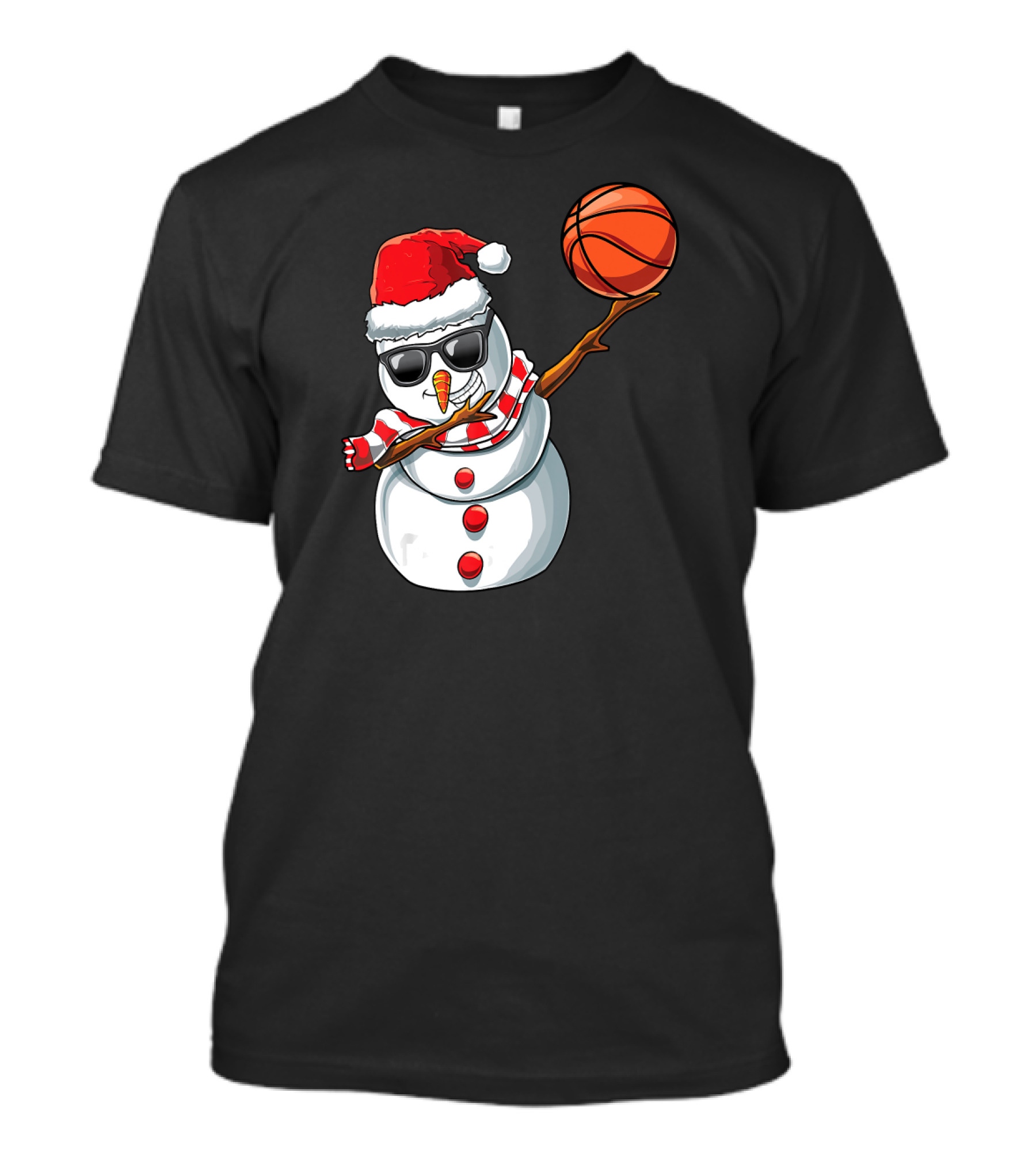 Christmas Snowman Dabbing Basketball Santa Scarf Glasses T-Shirt