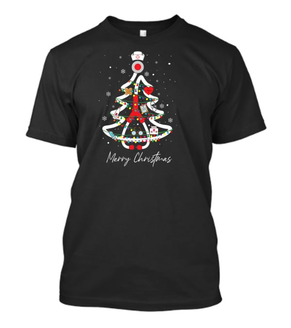 Merry Christmas Nurse Holiday Tree Yuletide Practitioners T-Shirt
