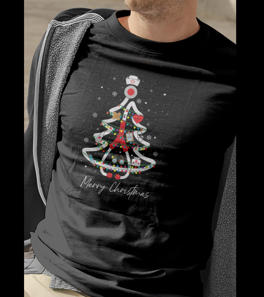 Merry Christmas Nurse Holiday Tree Yuletide Practitioners T-Shirt
