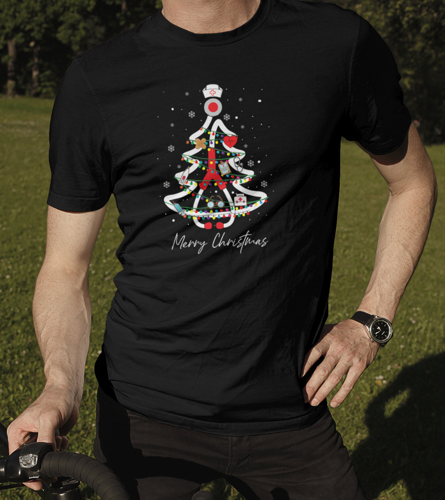 Merry Christmas Nurse Holiday Tree Yuletide Practitioners T-Shirt