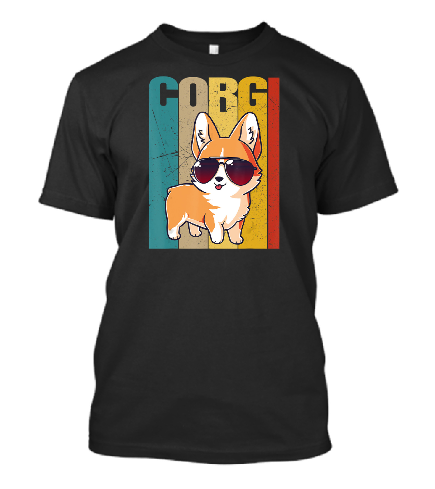 Corgi With Sunglasses Retro Stripes T-Shirt