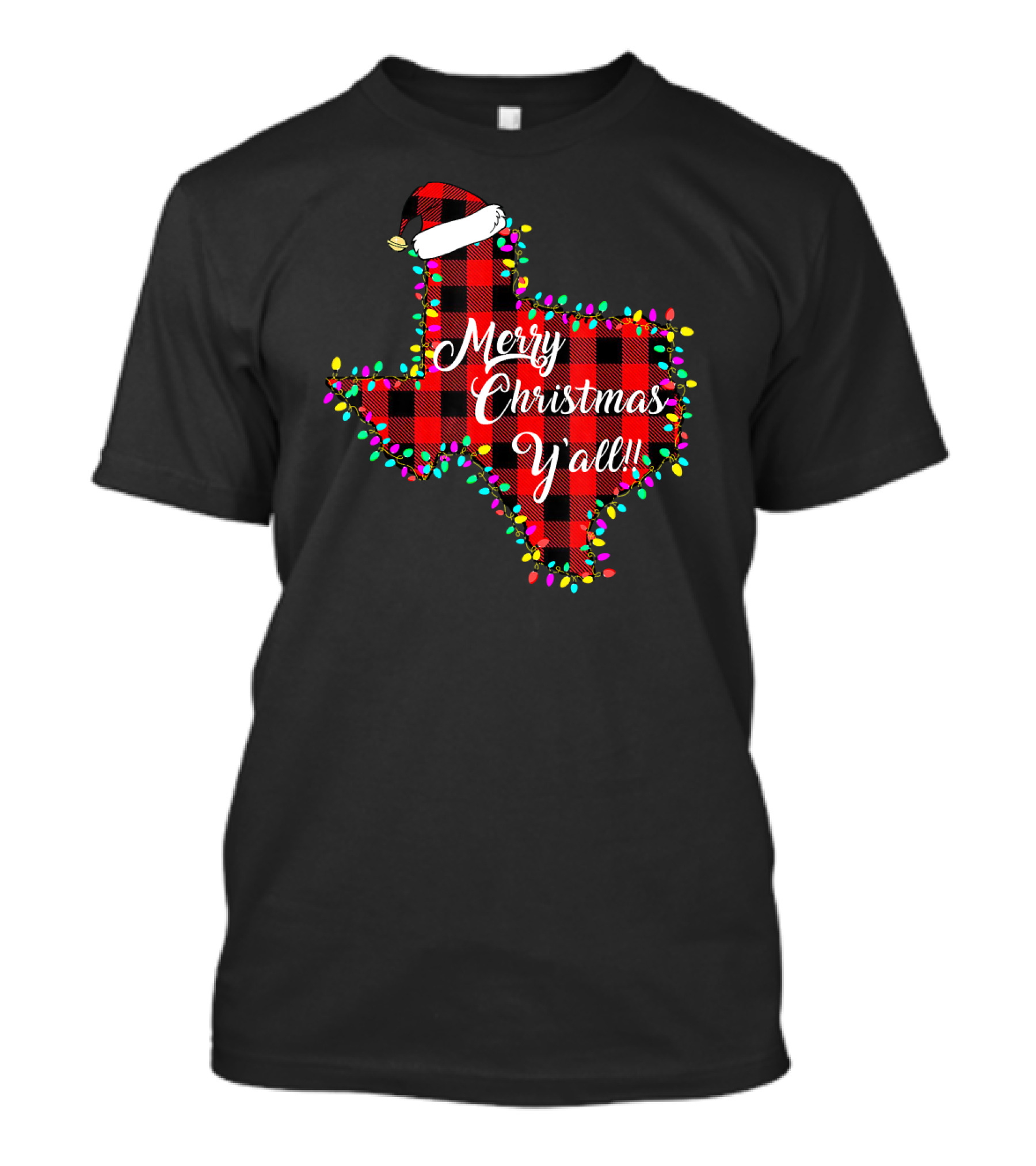 Texas Merry Christmas Y'All Plaid Lights T-Shirt