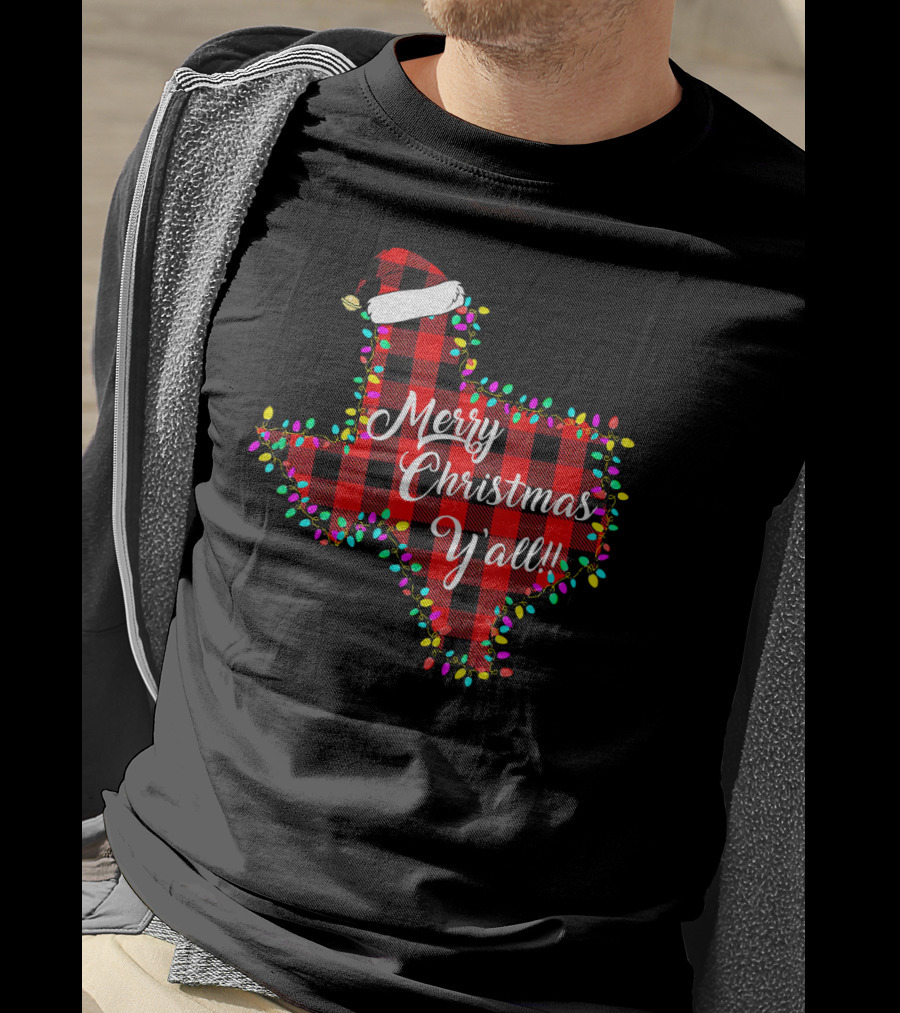 Texas Merry Christmas Y'All Plaid Lights T-Shirt