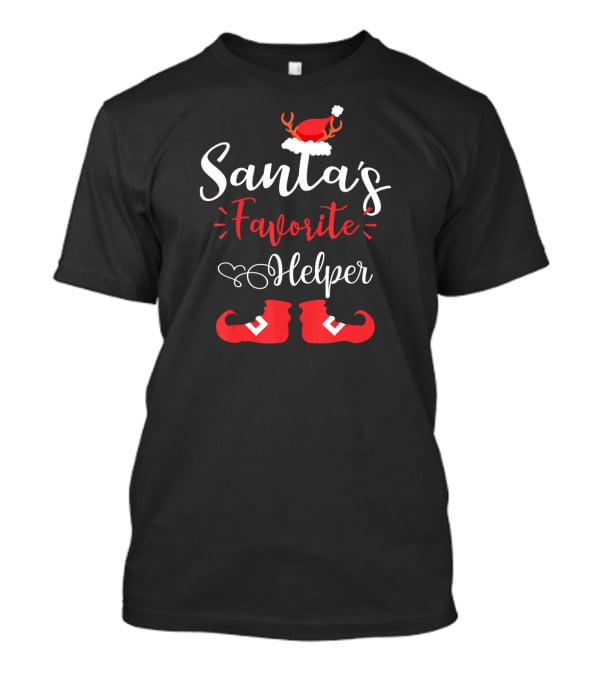 Santa's Favorite Helper Reindeer Antlers And Red Elf Shoes T-Shirt