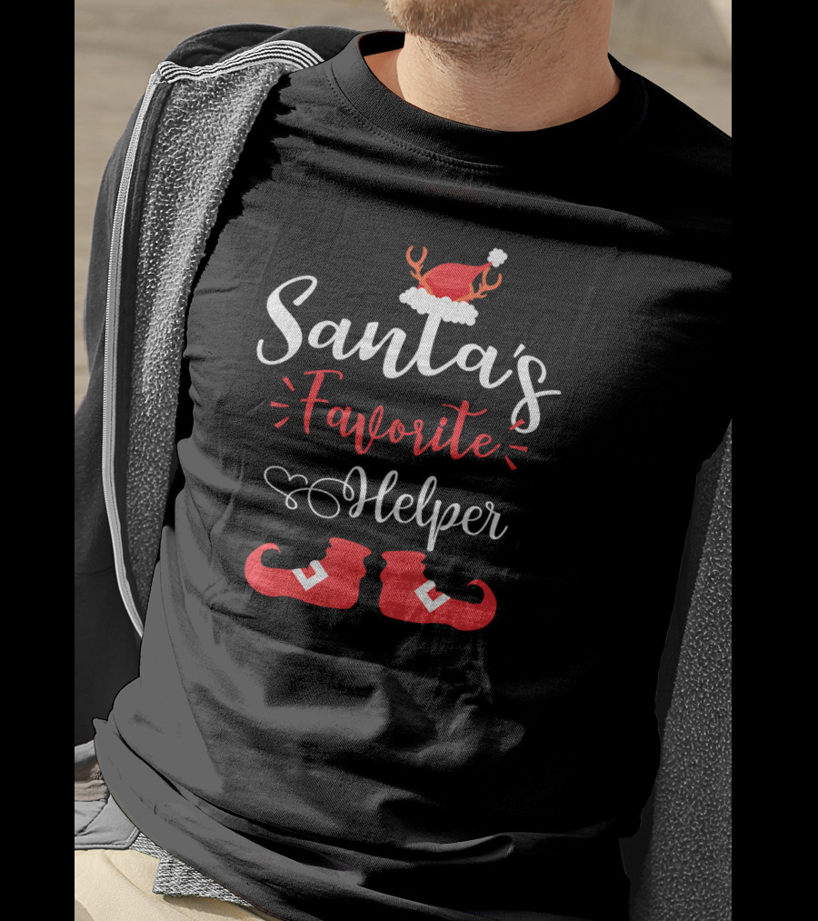 Santa's Favorite Helper Reindeer Antlers And Red Elf Shoes T-Shirt