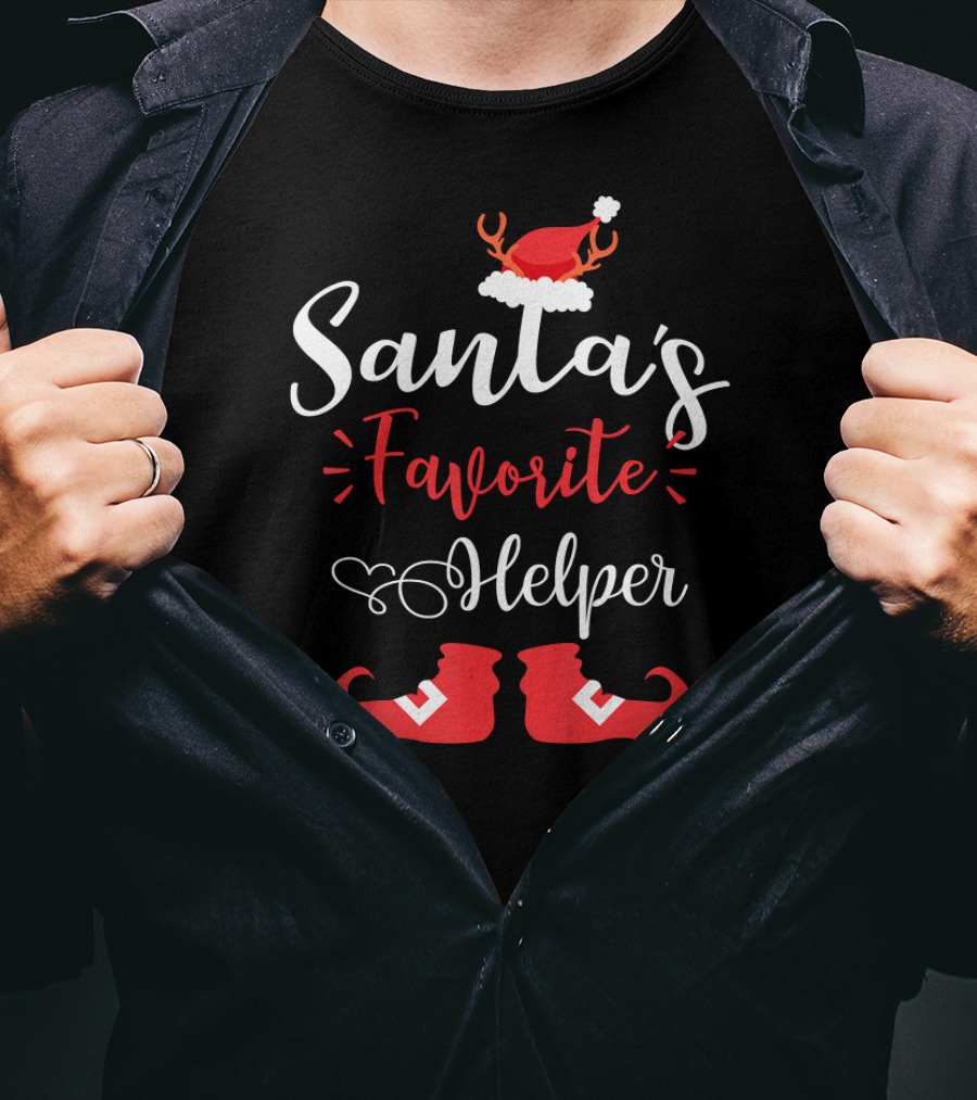 Santa's Favorite Helper Reindeer Antlers And Red Elf Shoes T-Shirt