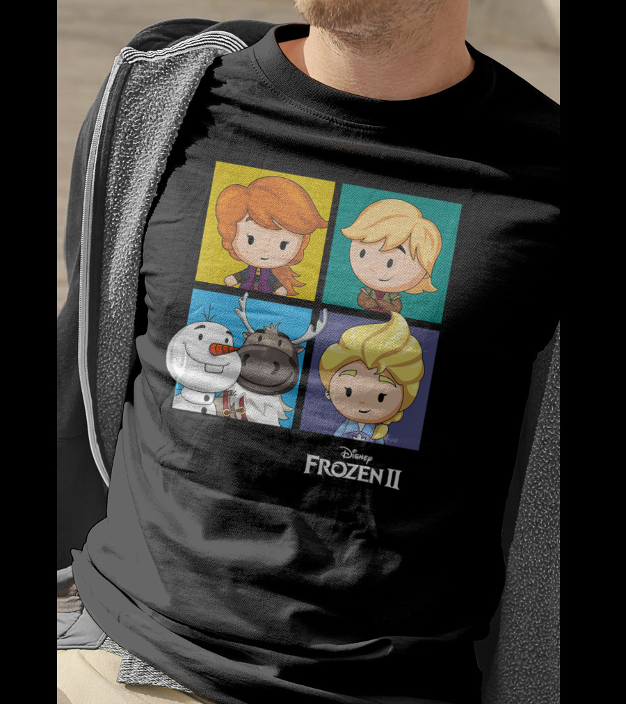Disney Frozen 2 Chibi Character Panels Elsa Anna Olaf Kristoff Sven T-Shirt