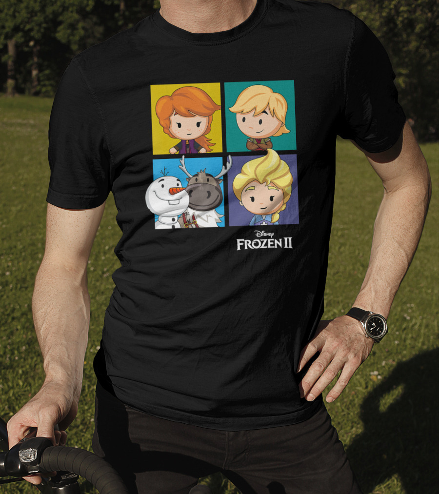 Disney Frozen 2 Chibi Character Panels Elsa Anna Olaf Kristoff Sven T-Shirt
