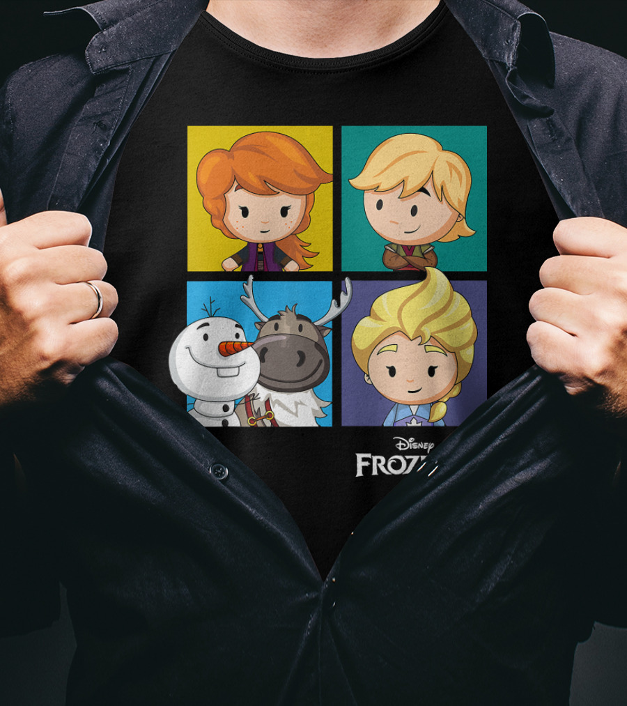 Disney Frozen 2 Chibi Character Panels Elsa Anna Olaf Kristoff Sven T-Shirt
