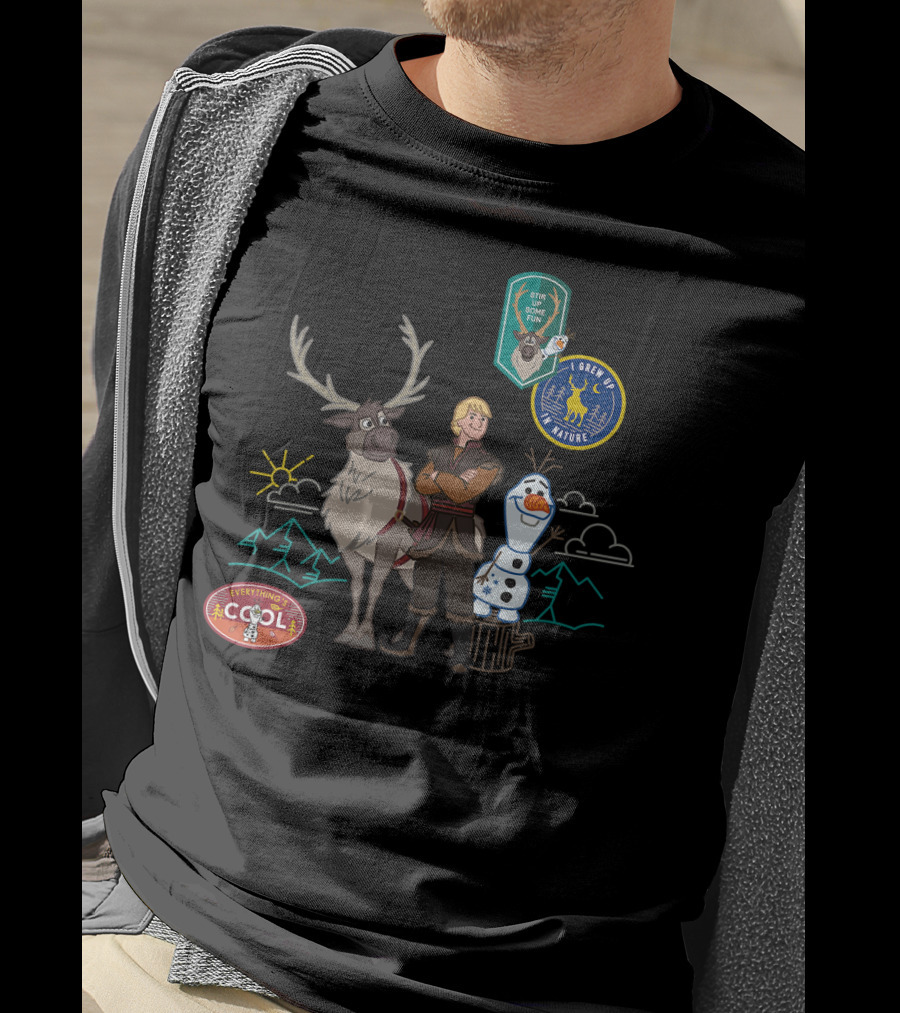 Disney Frozen 2 Olaf Sven Kristoff Everything's Cool Summertime Fun Patches T-Shirt