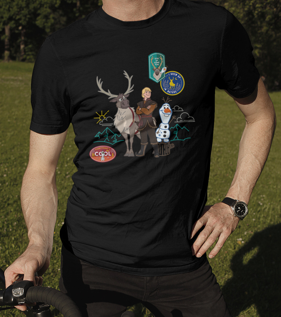 Disney Frozen 2 Olaf Sven Kristoff Everything's Cool Summertime Fun Patches T-Shirt