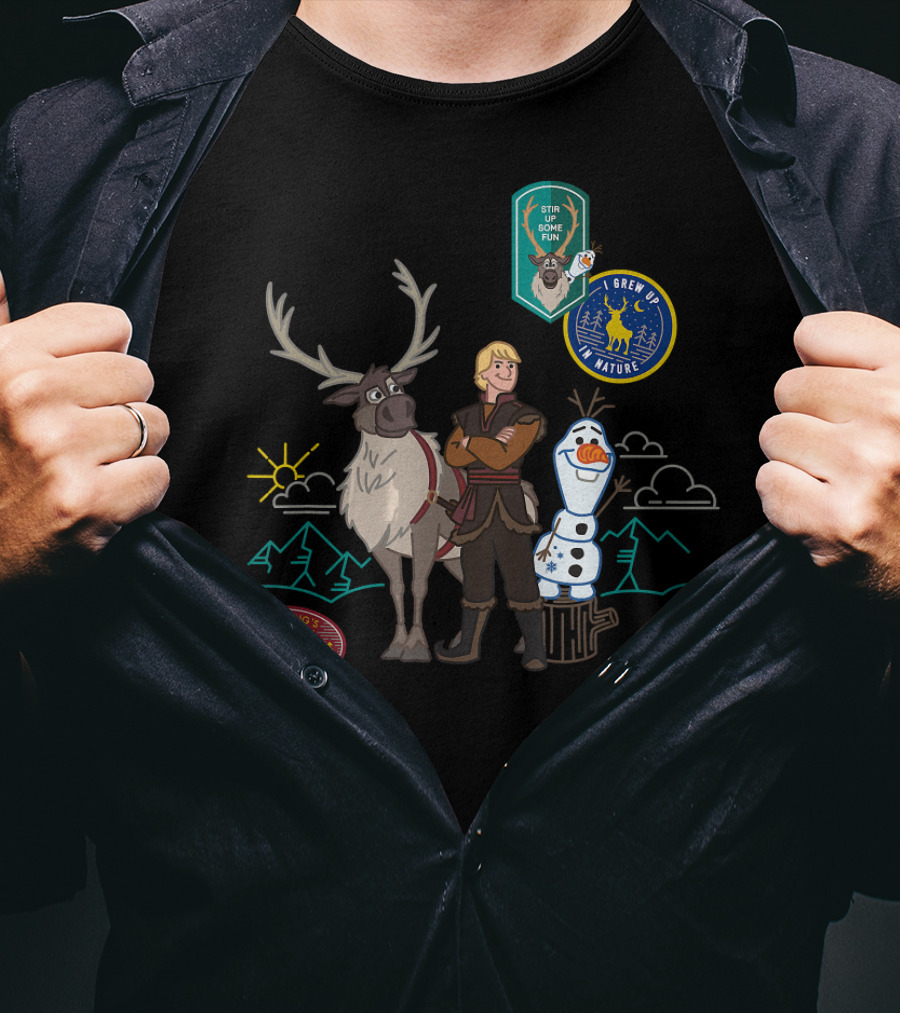 Disney Frozen 2 Olaf Sven Kristoff Everything's Cool Summertime Fun Patches T-Shirt