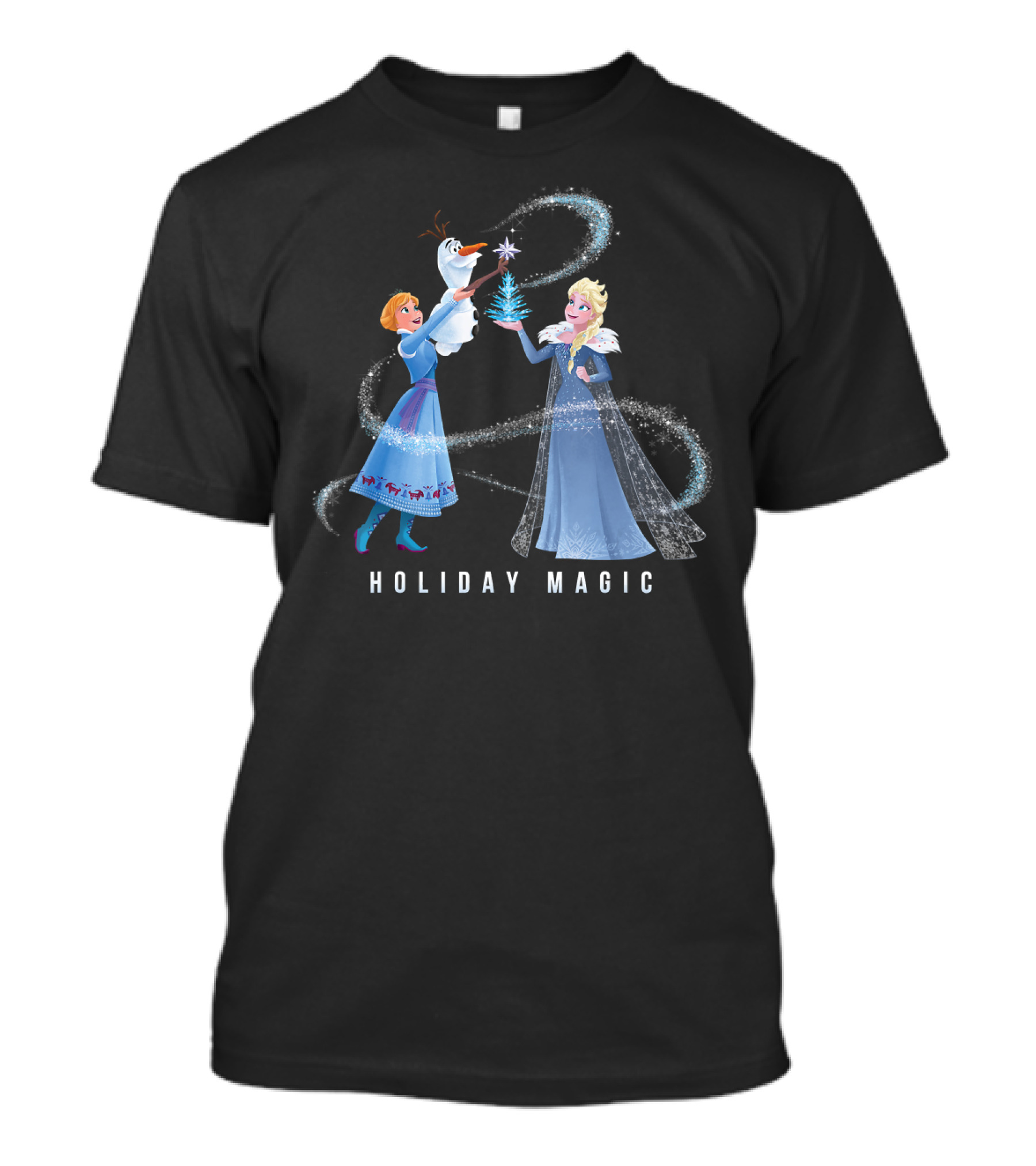 Disney Frozen Elsa Anna Olaf Holiday Magic Sparkling Winter Scene T-Shirt