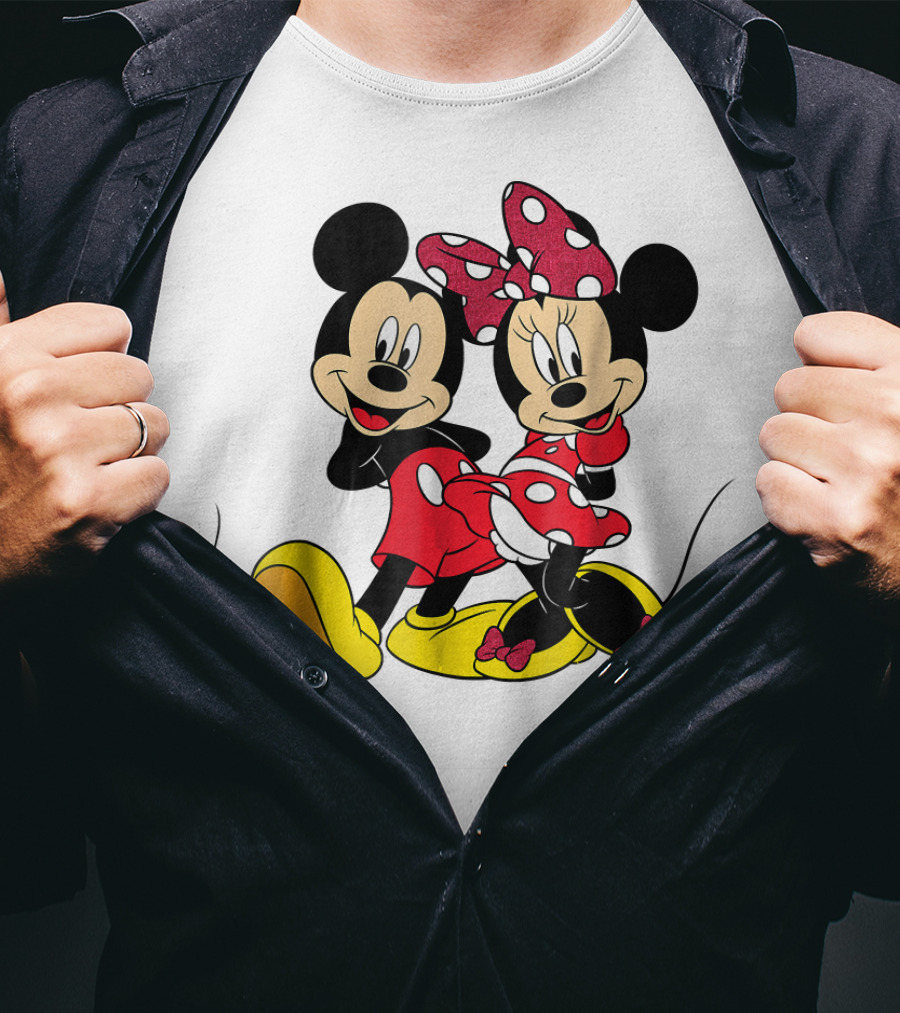 Mickey And Minnie Big Mouse Disney Yellow Shoes Red Bow T-Shirt