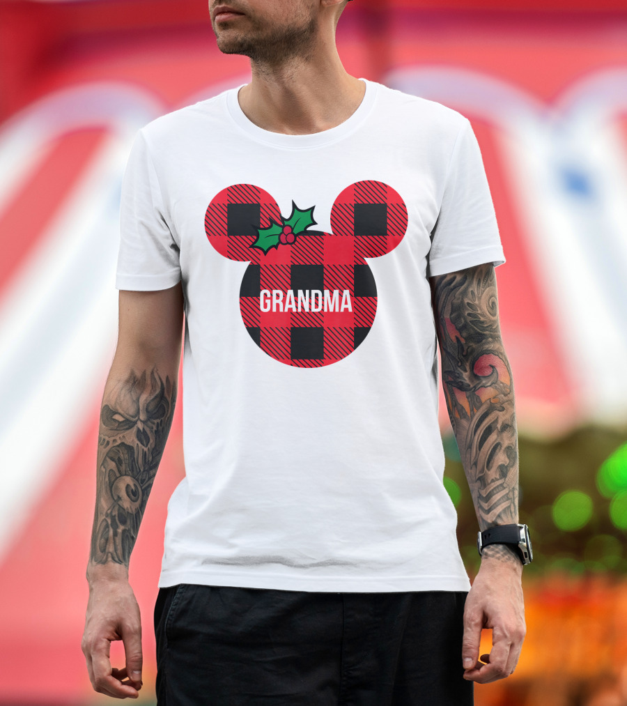 Disney Minnie Mouse Plaid Grandma Holiday Family Christmas T-Shirt