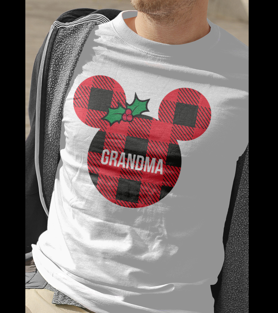 Disney Minnie Mouse Plaid Grandma Holiday Family Christmas T-Shirt