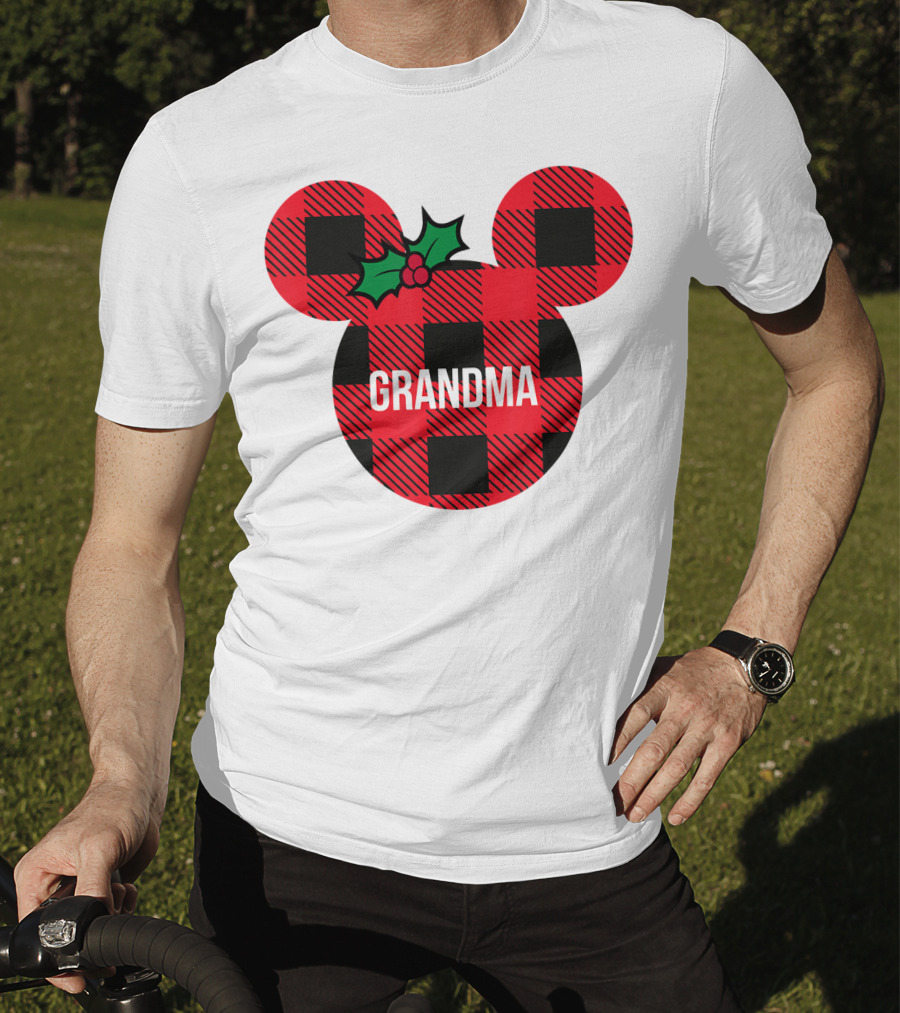 Disney Minnie Mouse Plaid Grandma Holiday Family Christmas T-Shirt