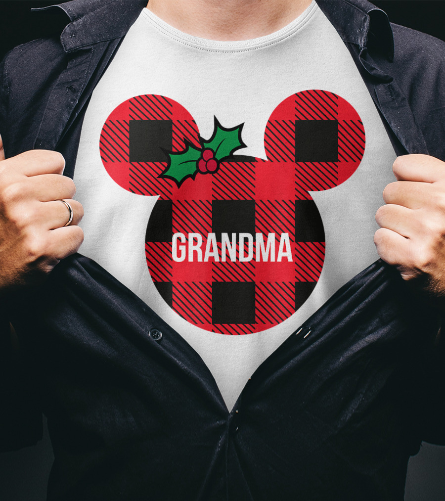 Disney Minnie Mouse Plaid Grandma Holiday Family Christmas T-Shirt