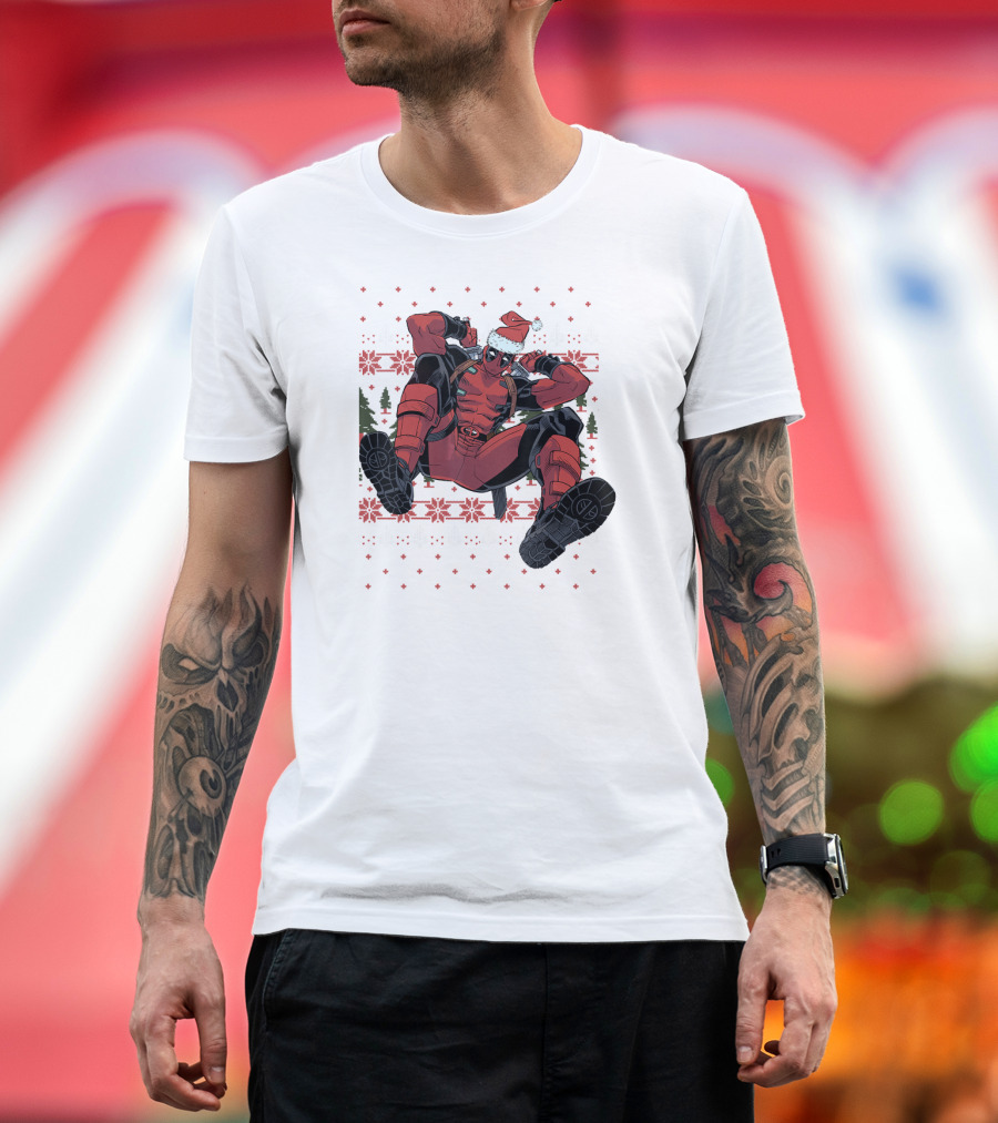 Marvel Deadpool Christmas Santa Hat Ugly T-Shirt
