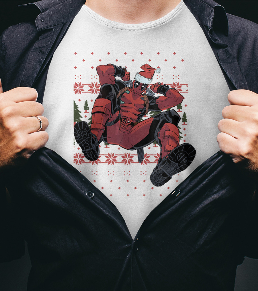 Marvel Deadpool Christmas Santa Hat Ugly T-Shirt