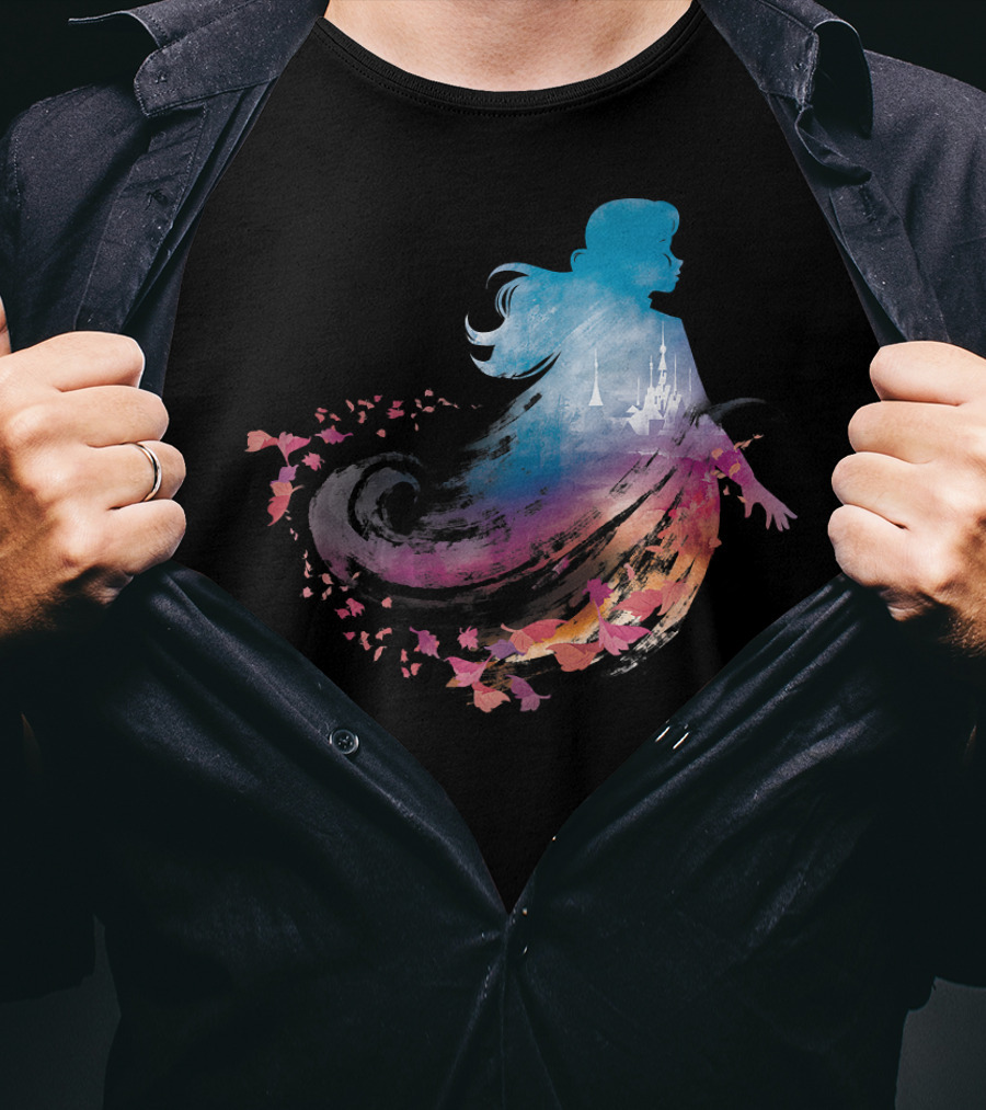 Disney Frozen 2 Anna Silhouette With Castle And Falling Leaves T-Shirt