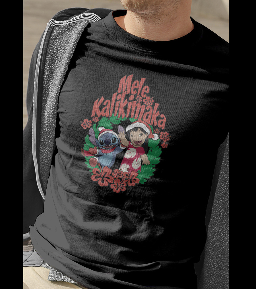 Mele Kalikimaka Lilo And Stitch Christmas Wreath Disney T-Shirt
