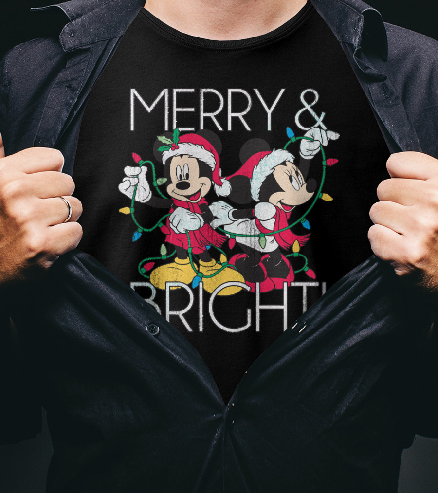Merry And Bright Minnie And Mickey Disney Christmas Foil T-Shirt