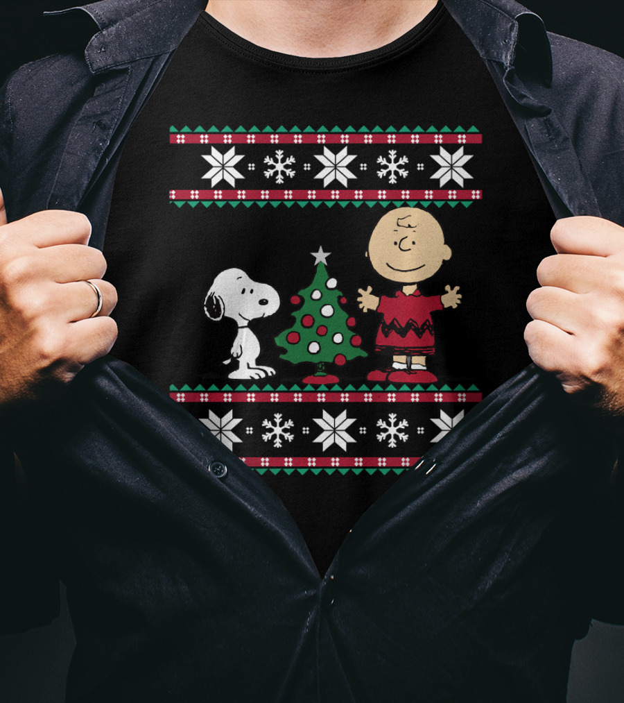 Peanuts Snoopy And Charlie Brown Christmas Snowflakes Ugly T-Shirt
