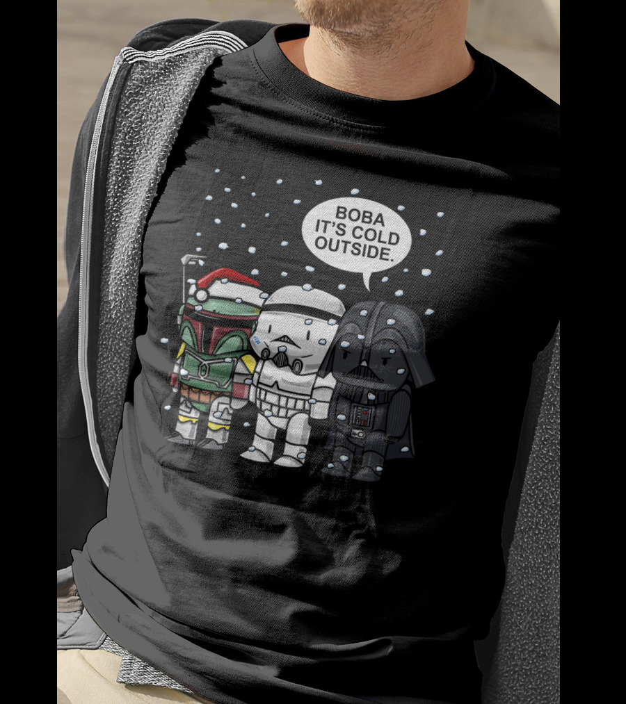 Star Wars Boba It's Cold Outside Winter Snow Darth Vader Stormtrooper Santa Hat T-Shirt