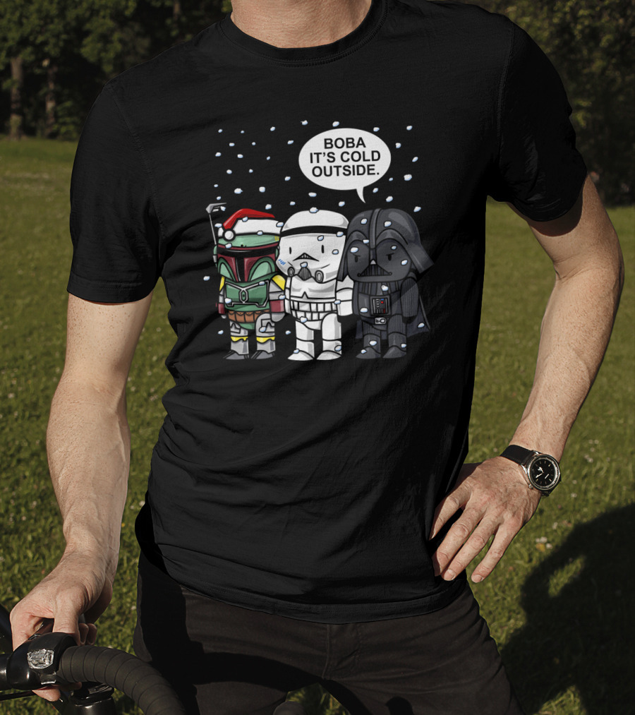 Star Wars Boba It's Cold Outside Winter Snow Darth Vader Stormtrooper Santa Hat T-Shirt