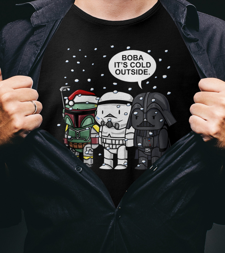Star Wars Boba It's Cold Outside Winter Snow Darth Vader Stormtrooper Santa Hat T-Shirt