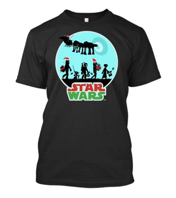 Star Wars Holiday Characters With Santa Hats And Death Star T-Shirt