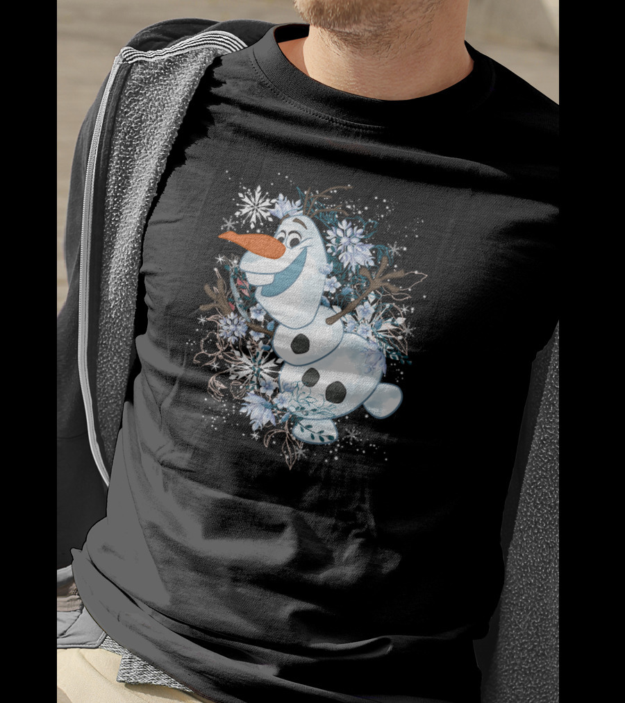 Disney Frozen Olaf Joyfully Dancing Among Snowflakes And Flowers T-Shirt