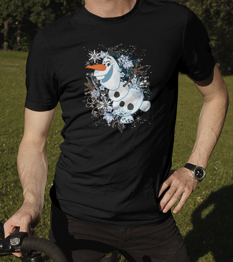 Disney Frozen Olaf Joyfully Dancing Among Snowflakes And Flowers T-Shirt
