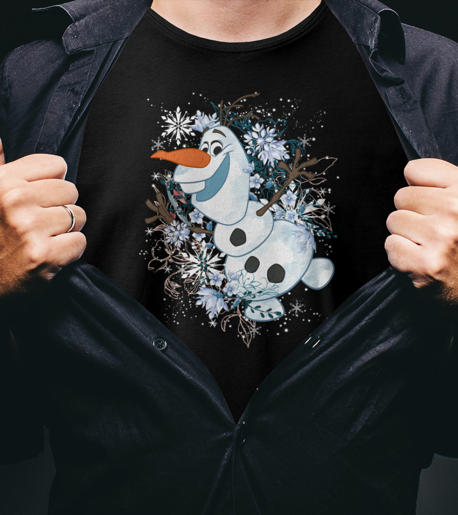 Disney Frozen Olaf Joyfully Dancing Among Snowflakes And Flowers T-Shirt