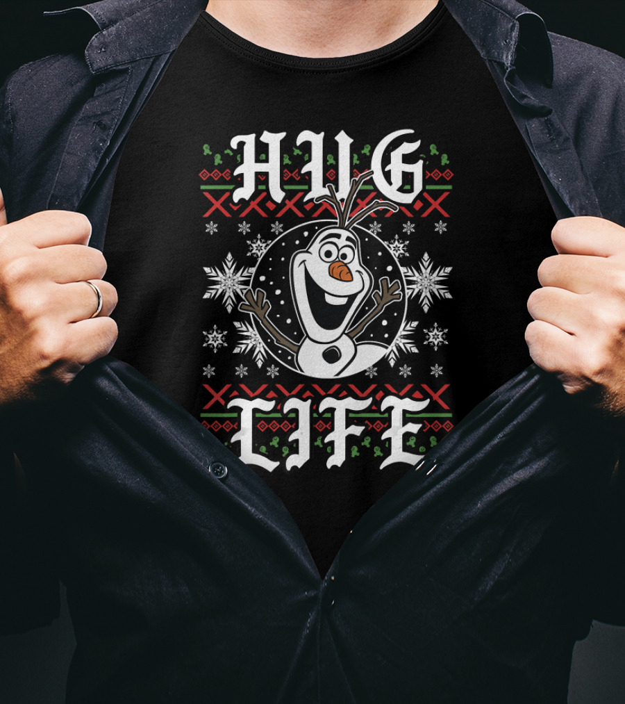 Disney Frozen Olaf Hug Life Ugly Christmas Style Snowflakes T-Shirt