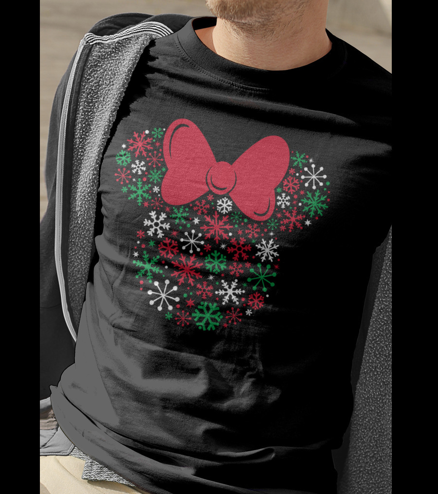 Disney Minnie Mouse Holiday Snowflakes Icon With Red Bow T-Shirt