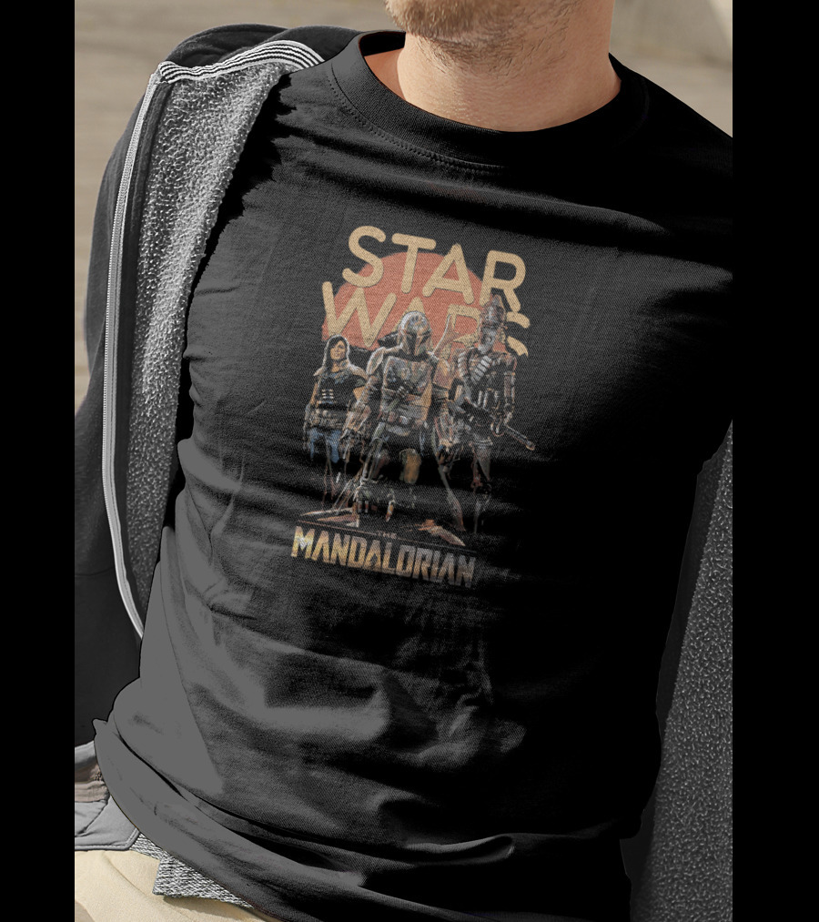 Star Wars The Mandalorian Trio Characters Dark T-Shirt